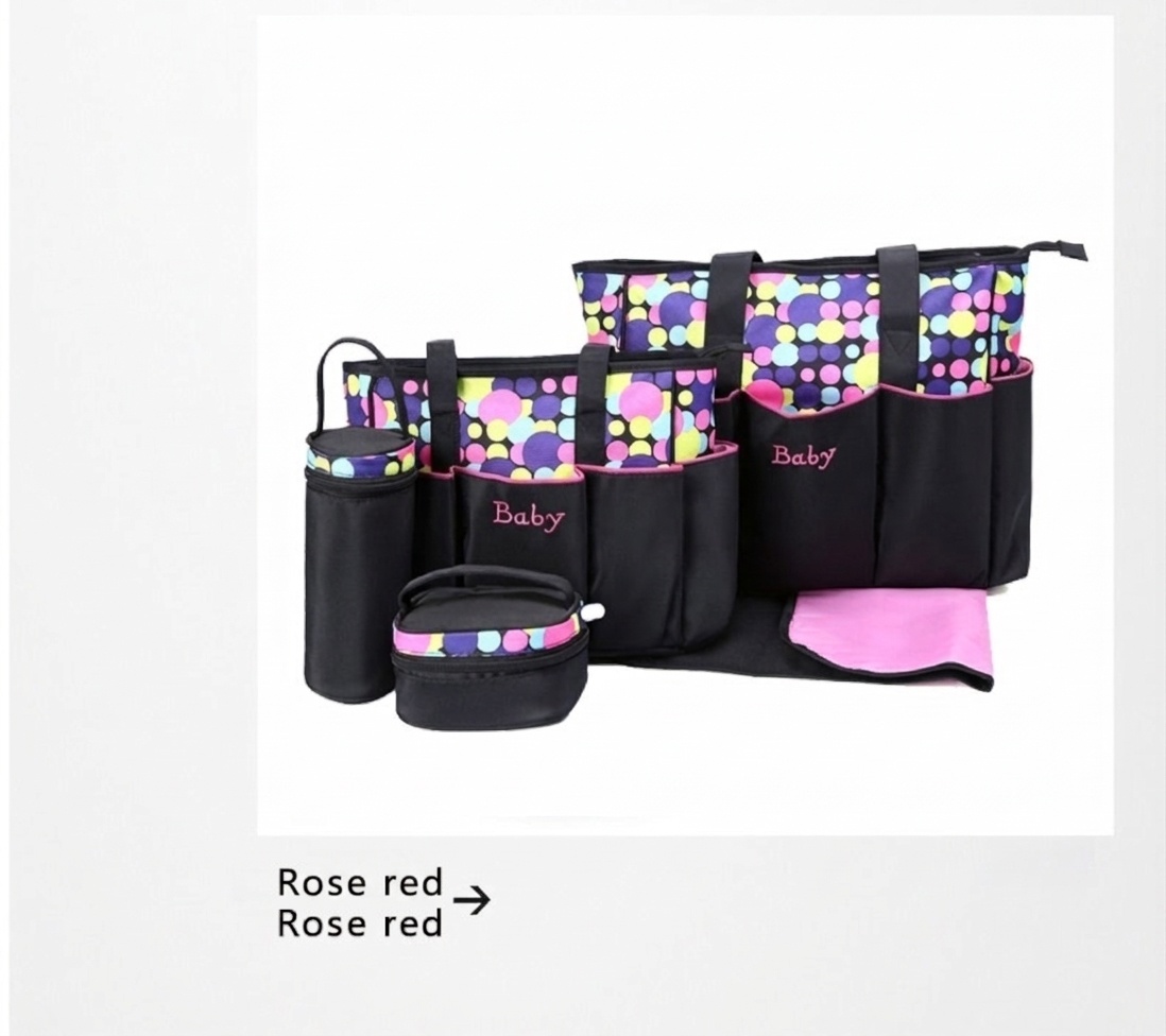 Set di 5 pezzi impermeabile per pannolini per neonati, borsa da viaggio capiente con fasciatoio, borsa termica per biberon e marsupio.
