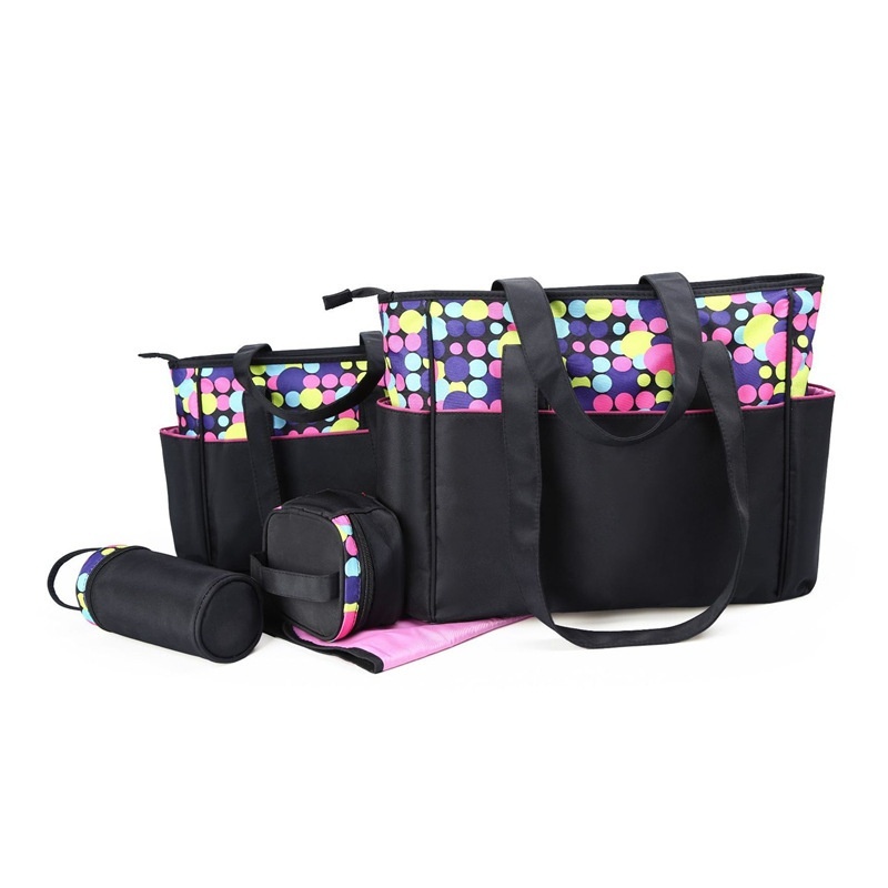 Set di 5 pezzi impermeabile per pannolini per neonati, borsa da viaggio capiente con fasciatoio, borsa termica per biberon e marsupio.