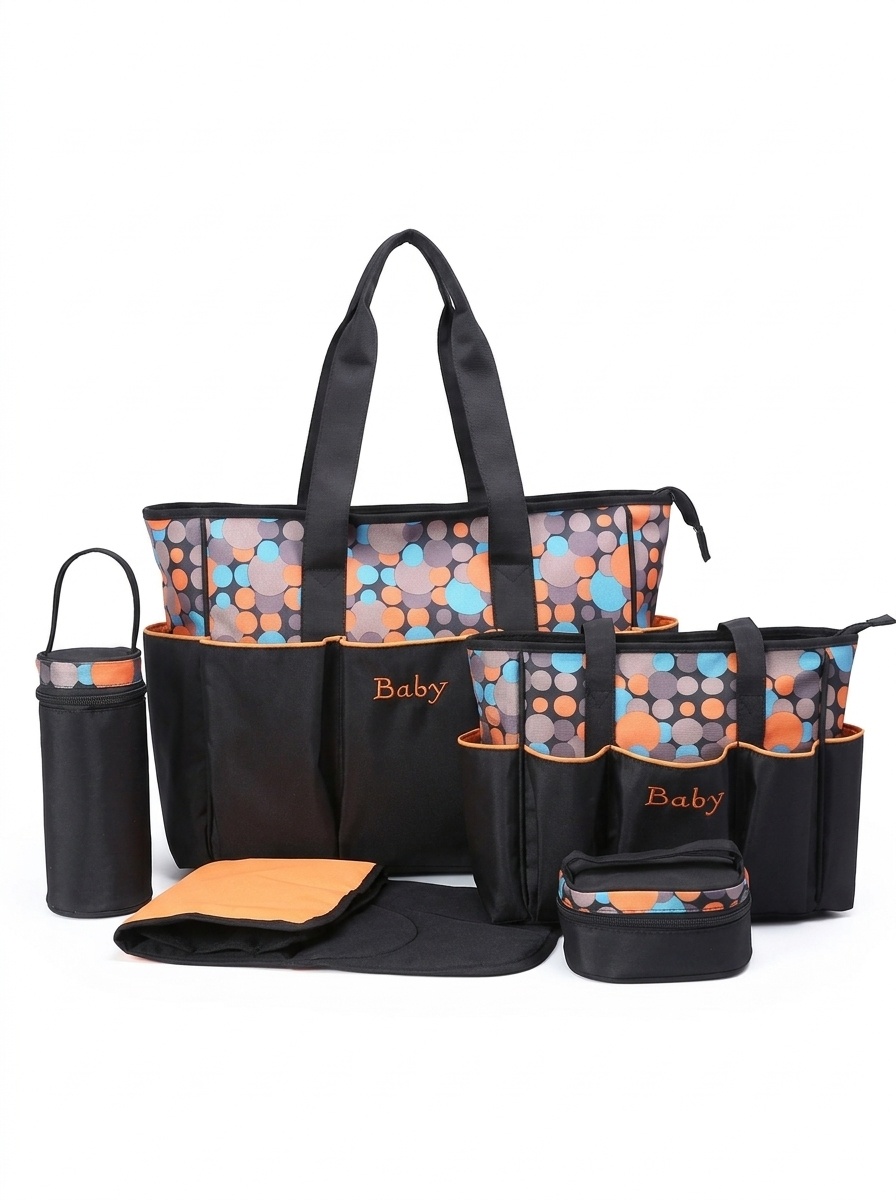 Set di 5 pezzi impermeabile per pannolini per neonati, borsa da viaggio capiente con fasciatoio, borsa termica per biberon e marsupio.
