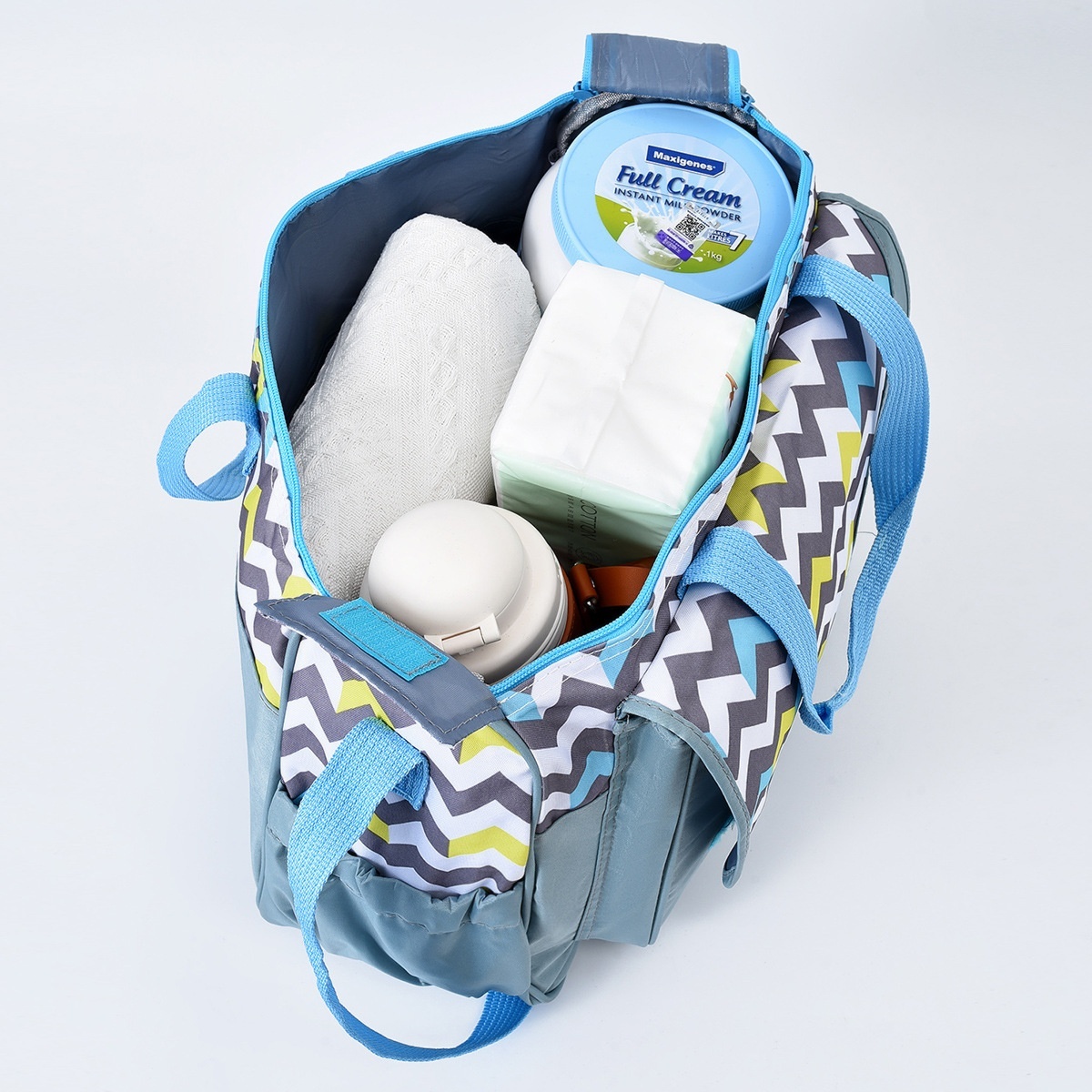 Set di 5 pezzi con borsa fasciatoio per neonati a tema animali dei cartoni animati, borsa premaman multi-tasche con fasciatoio, borsa per biberon e marsupio.