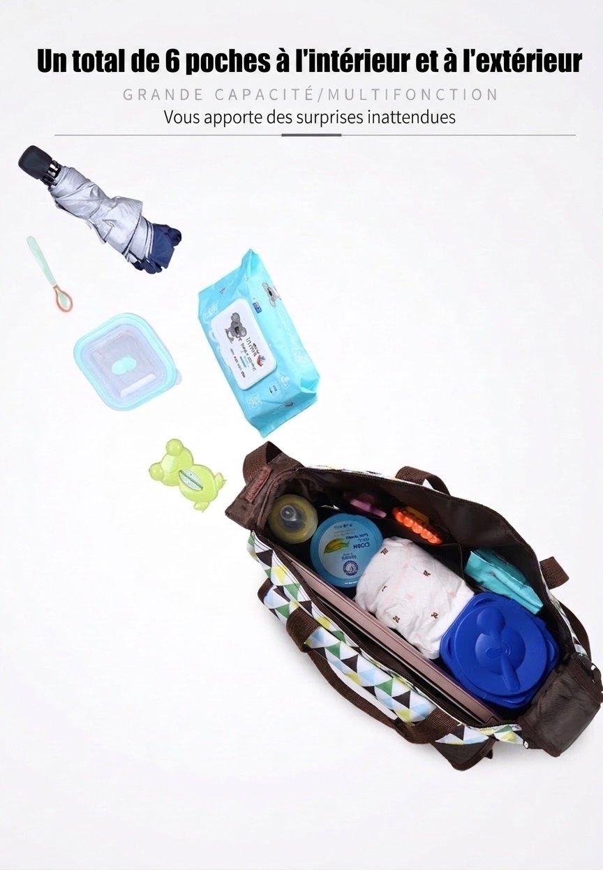Ensemble de 5 pièces pour bébé avec sac à langer à motifs d'animaux, sac fourre-tout de maternité multi-poches avec matelas à langer, sac pour biberon et pochette repas