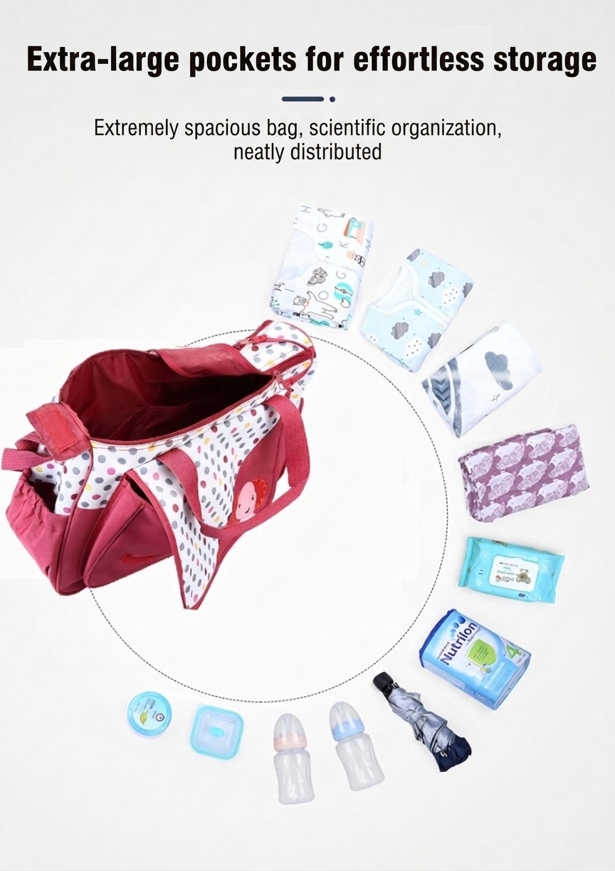 Set di 5 pezzi con borsa fasciatoio per neonati a tema animali dei cartoni animati, borsa premaman multi-tasche con fasciatoio, borsa per biberon e marsupio.