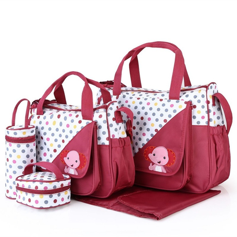 Set di 5 pezzi con borsa fasciatoio per neonati a tema animali dei cartoni animati, borsa premaman multi-tasche con fasciatoio, borsa per biberon e marsupio.