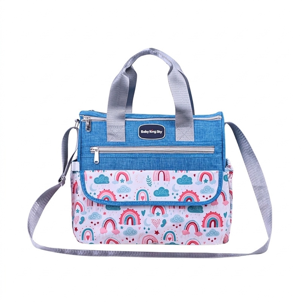 Conjunto de bolso cambiador para bebé con estampado de arcoíris, bolso de viaje multifuncional con cambiador portátil, estuche calientabiberones y bolsillo multiusos.