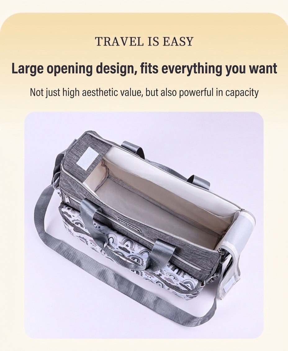 Conjunto de bolso cambiador para bebé con estampado de arcoíris, bolso de viaje multifuncional con cambiador portátil, estuche calientabiberones y bolsillo multiusos.