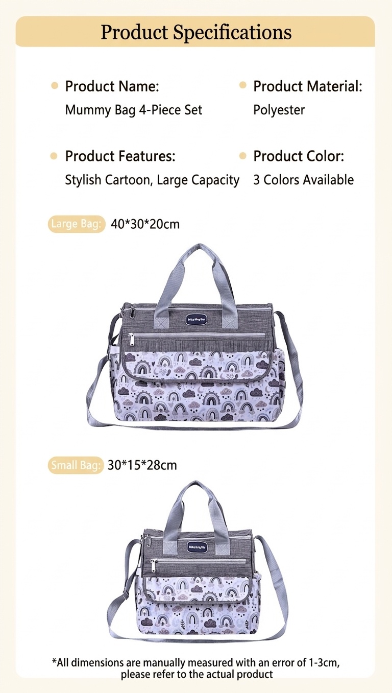 Conjunto de bolso cambiador para bebé con estampado de arcoíris, bolso de viaje multifuncional con cambiador portátil, estuche calientabiberones y bolsillo multiusos.