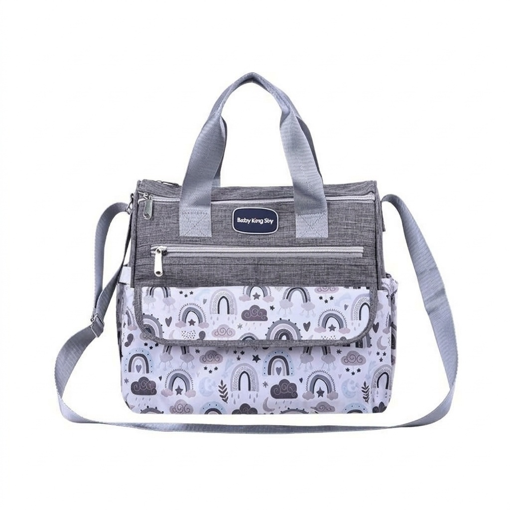 Conjunto de bolso cambiador para bebé con estampado de arcoíris, bolso de viaje multifuncional con cambiador portátil, estuche calientabiberones y bolsillo multiusos.