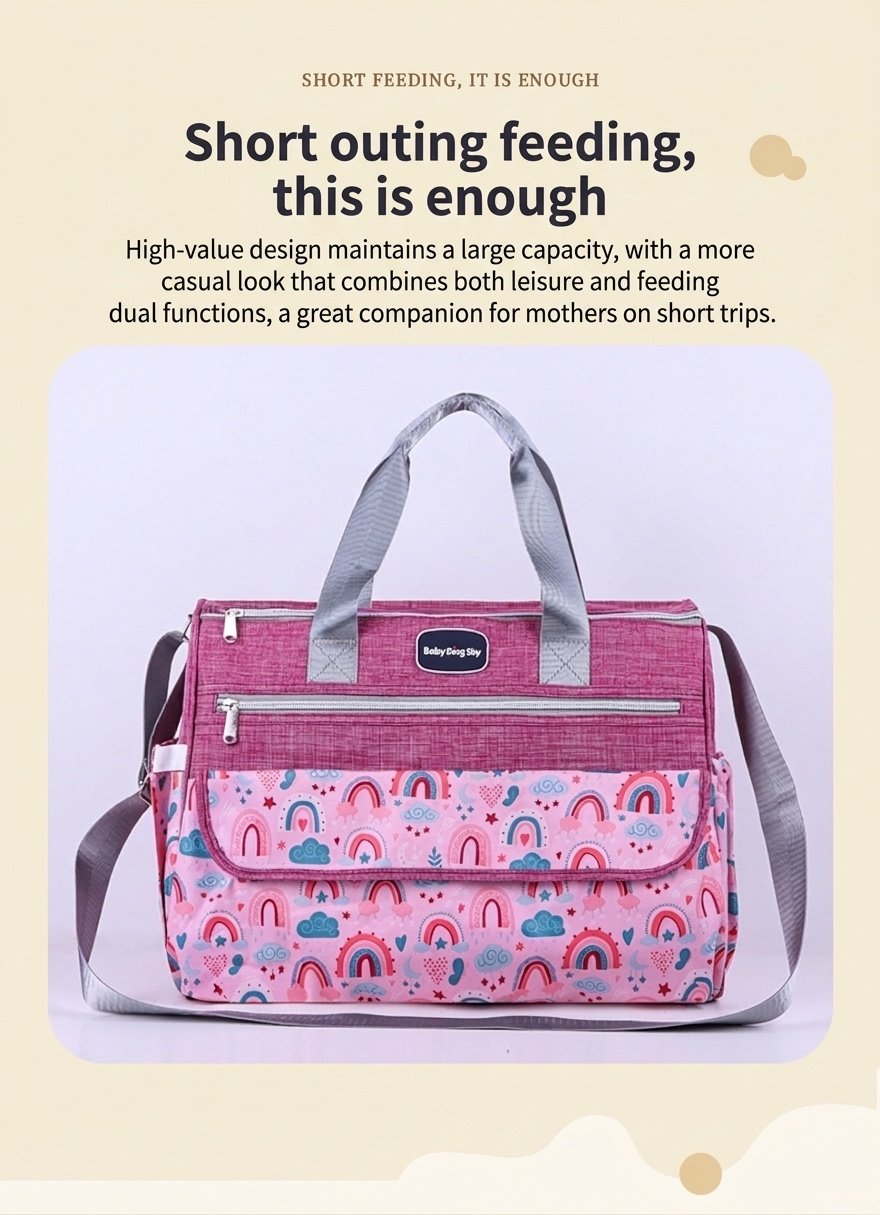 Conjunto de bolso cambiador para bebé con estampado de arcoíris, bolso de viaje multifuncional con cambiador portátil, estuche calientabiberones y bolsillo multiusos.