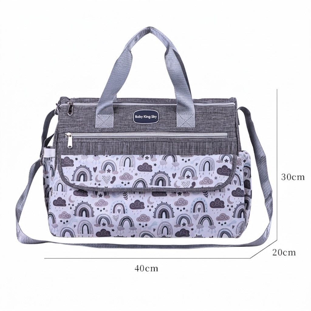Conjunto de bolso cambiador para bebé con estampado de arcoíris, bolso de viaje multifuncional con cambiador portátil, estuche calientabiberones y bolsillo multiusos.