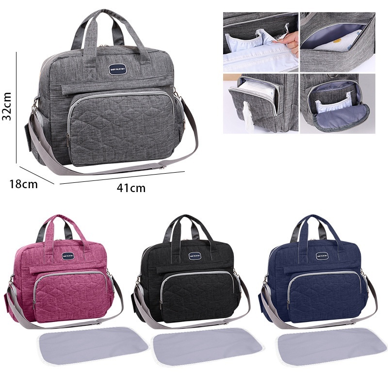 Bolso cambiador acolchado multicompartimento, bolso de viaje impermeable para bebé con cambiador acolchado y bolsillos de almacenamiento isotérmicos.