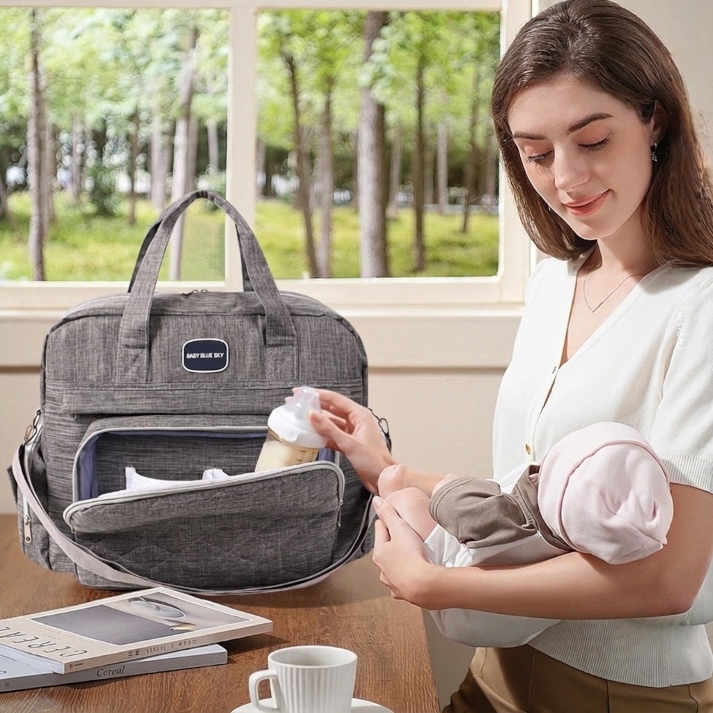 Bolso cambiador acolchado multicompartimento, bolso de viaje impermeable para bebé con cambiador acolchado y bolsillos de almacenamiento isotérmicos.