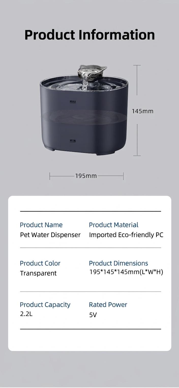 Automatic Pet Water Fountain for Cats & Dogs - Filtered & Quiet - Model#FT666
