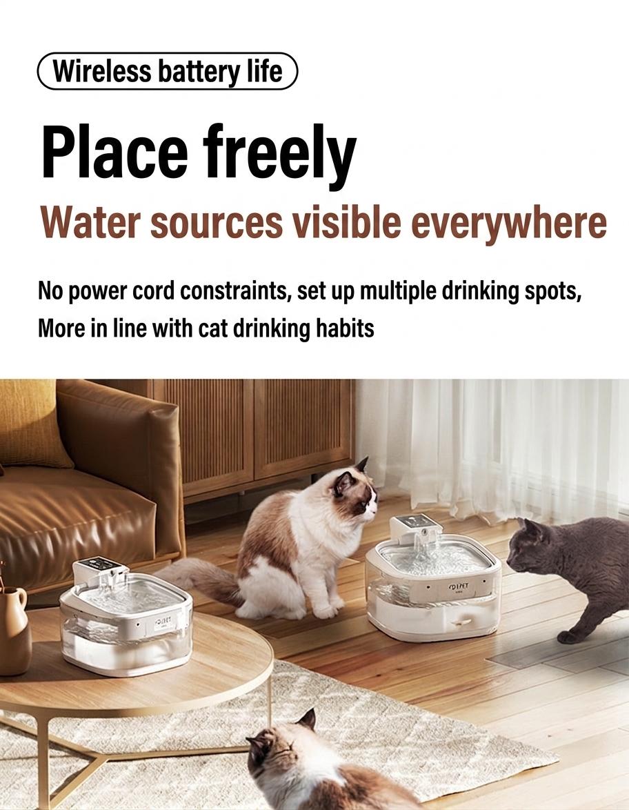 Pet Water Fountain Wireless Smart Cat Dog Dispenser - Model#FT999