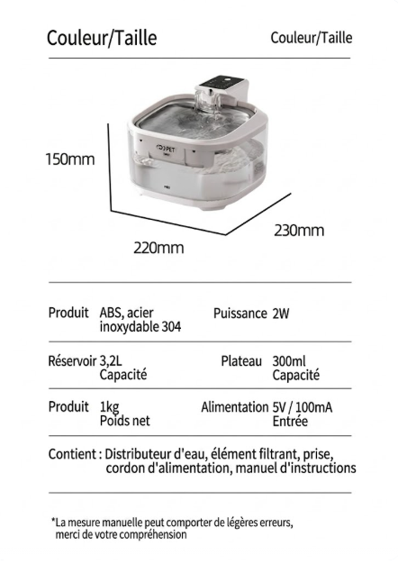 Pet Water Fountain Wireless Smart Cat Dog Dispenser - Model#FT999