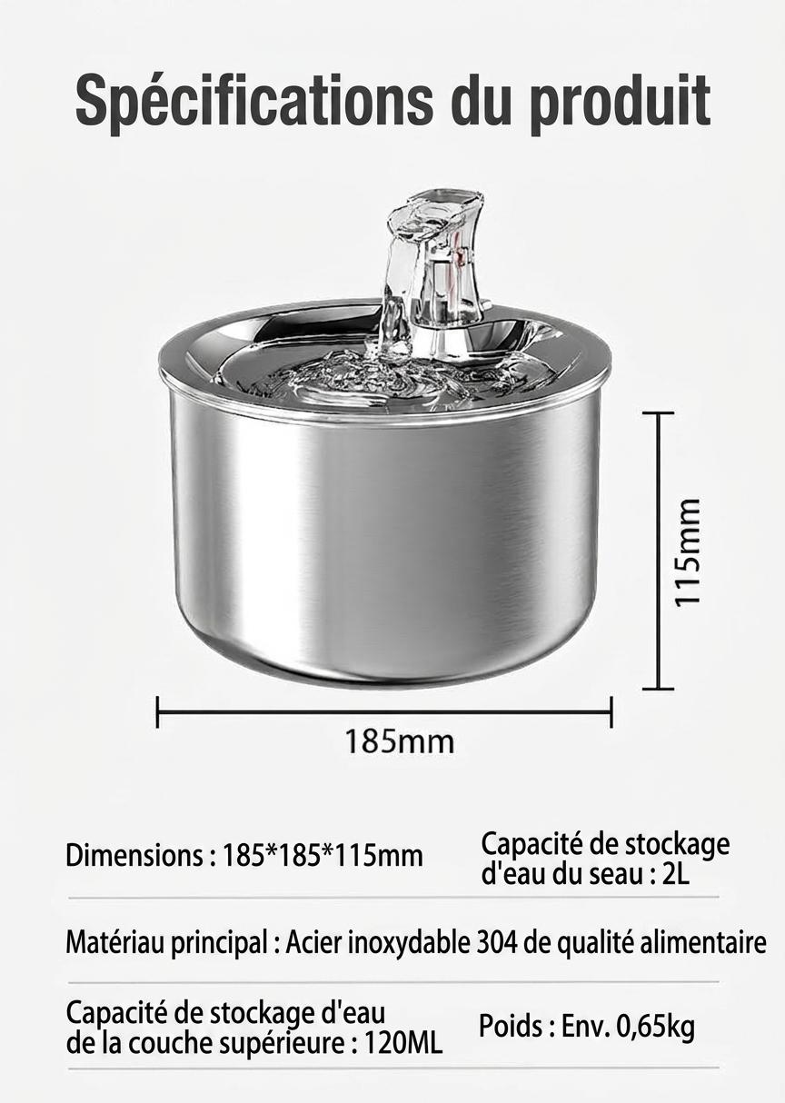 Stainless Steel Pet Water Fountain for Cats & Small Dogs - Model#WF150