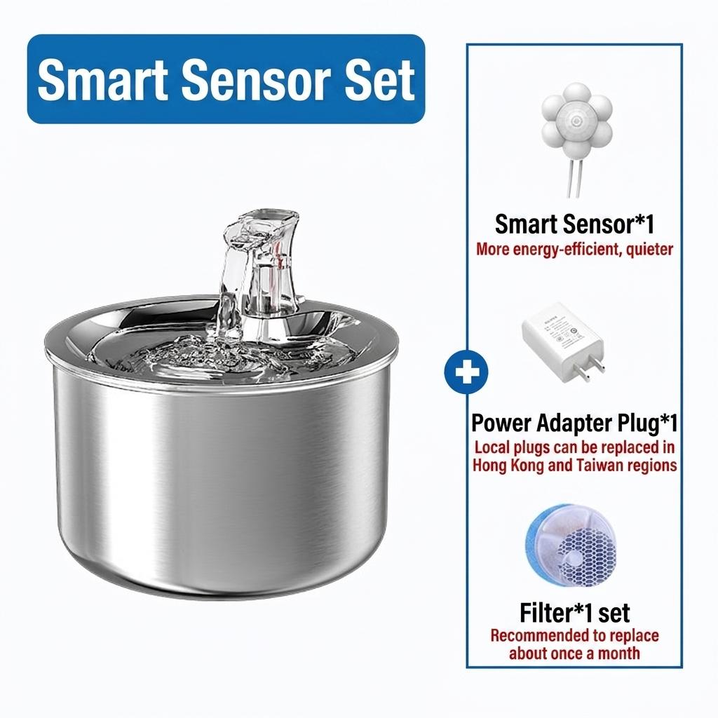 Stainless Steel Pet Water Fountain for Cats & Small Dogs - Model#WF150