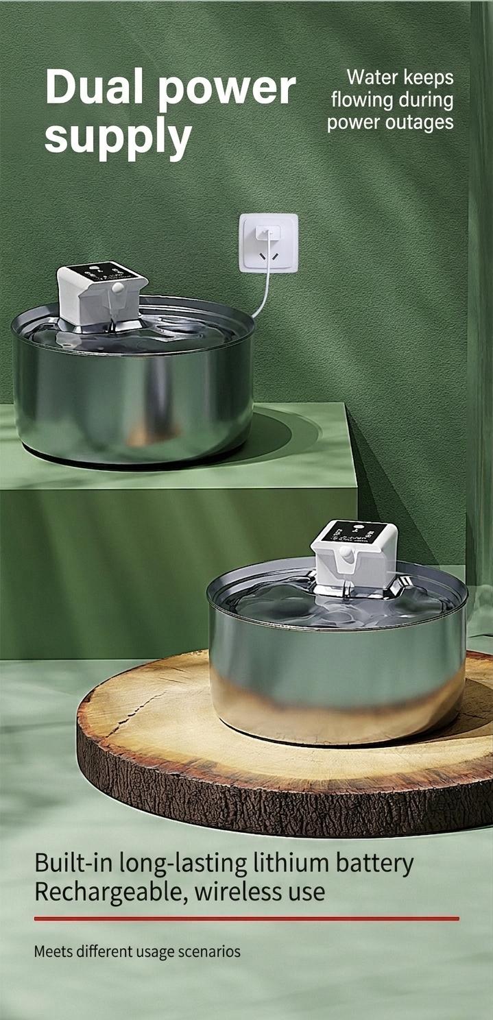 7L Stainless Steel Wireless Pet Water Fountain for Dogs & Cats - Model#FT008