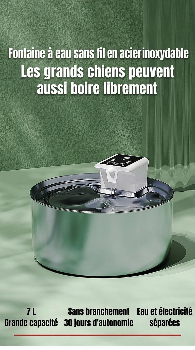 7L Stainless Steel Wireless Pet Water Fountain for Dogs & Cats - Model#FT008