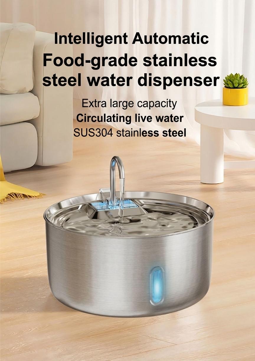 7L Stainless Steel Pet Water Fountain Automatic Dispenser - Model#FT007