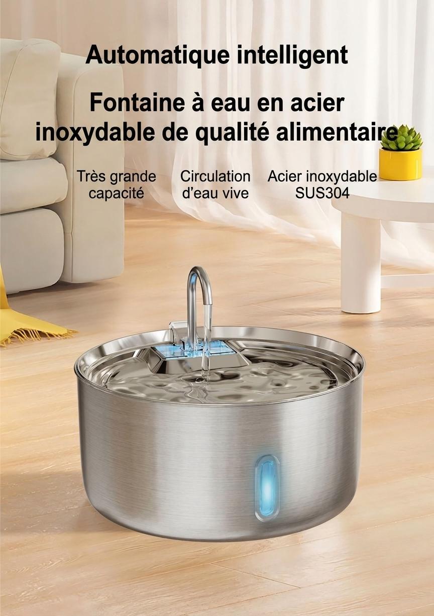 Fontaine à eau automatique pour animaux de compagnie en acier inoxydable de 7 L - Modèle n° FT007