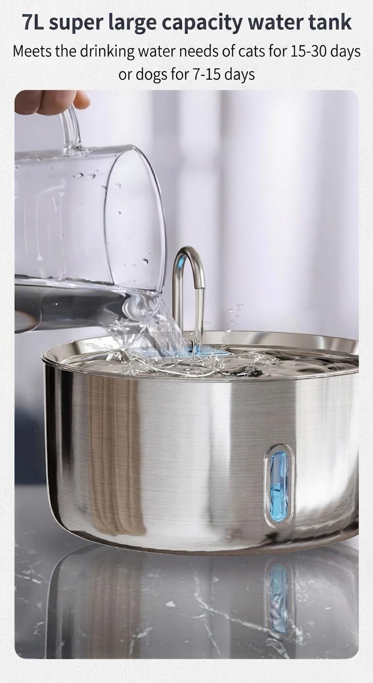 7L Stainless Steel Pet Water Fountain Automatic Dispenser - Model#FT007