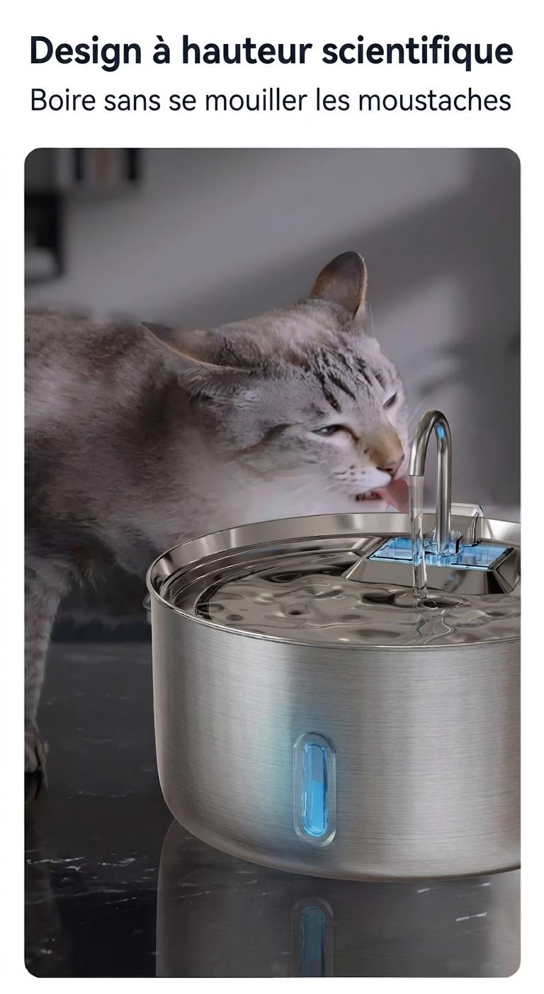 Fontaine à eau automatique pour animaux de compagnie en acier inoxydable de 7 L - Modèle n° FT007