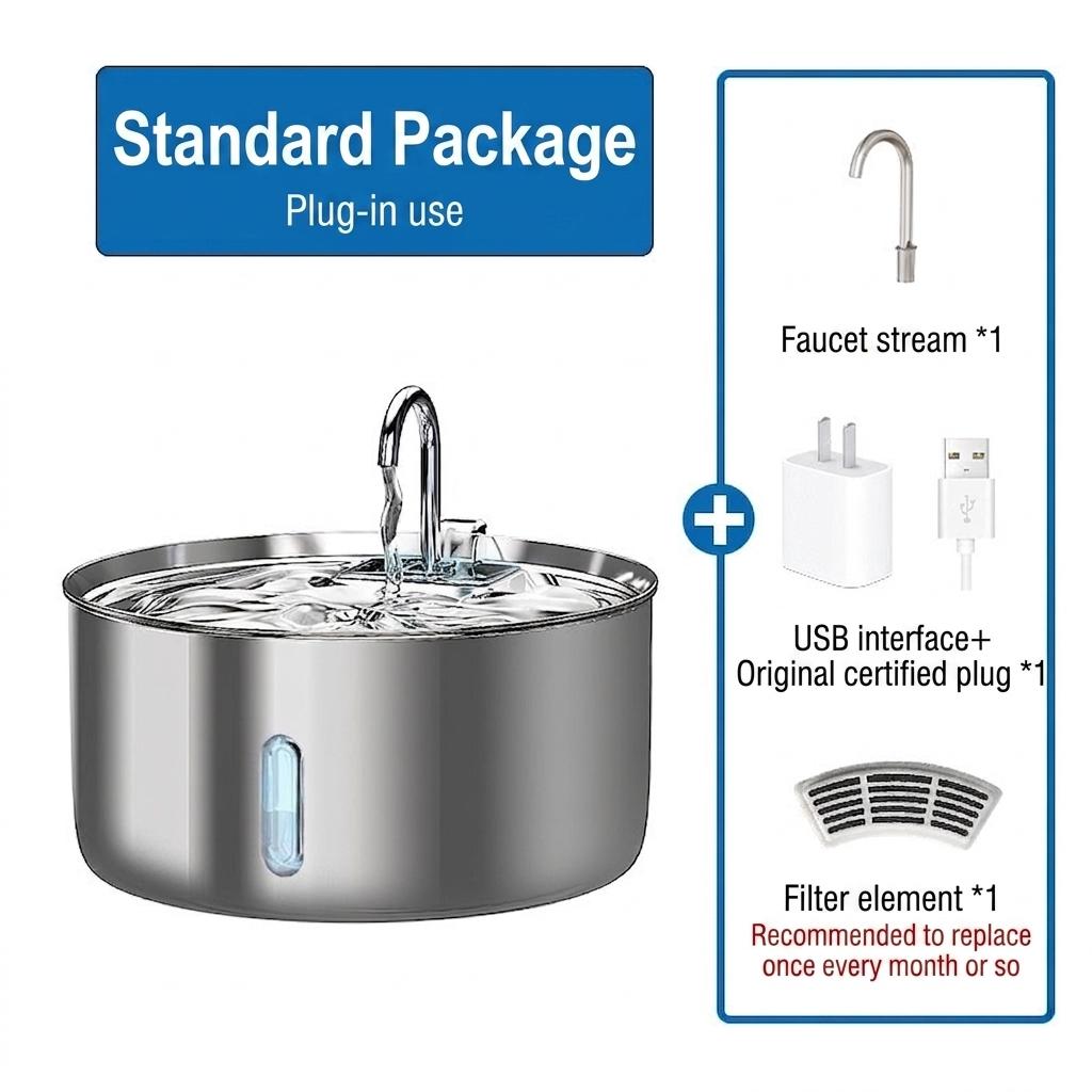 7L Stainless Steel Pet Water Fountain Automatic Dispenser - Model#FT007