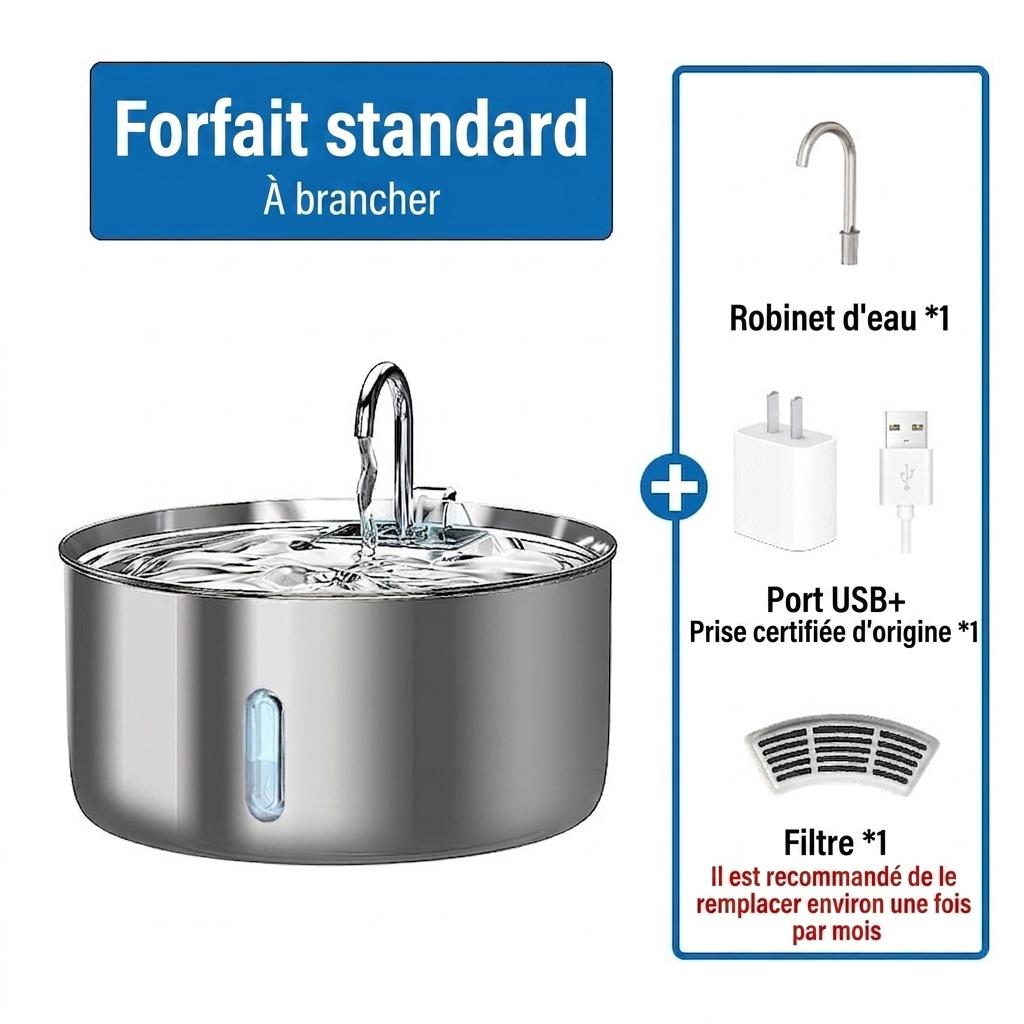 Fontaine à eau automatique pour animaux de compagnie en acier inoxydable de 7 L - Modèle n° FT007