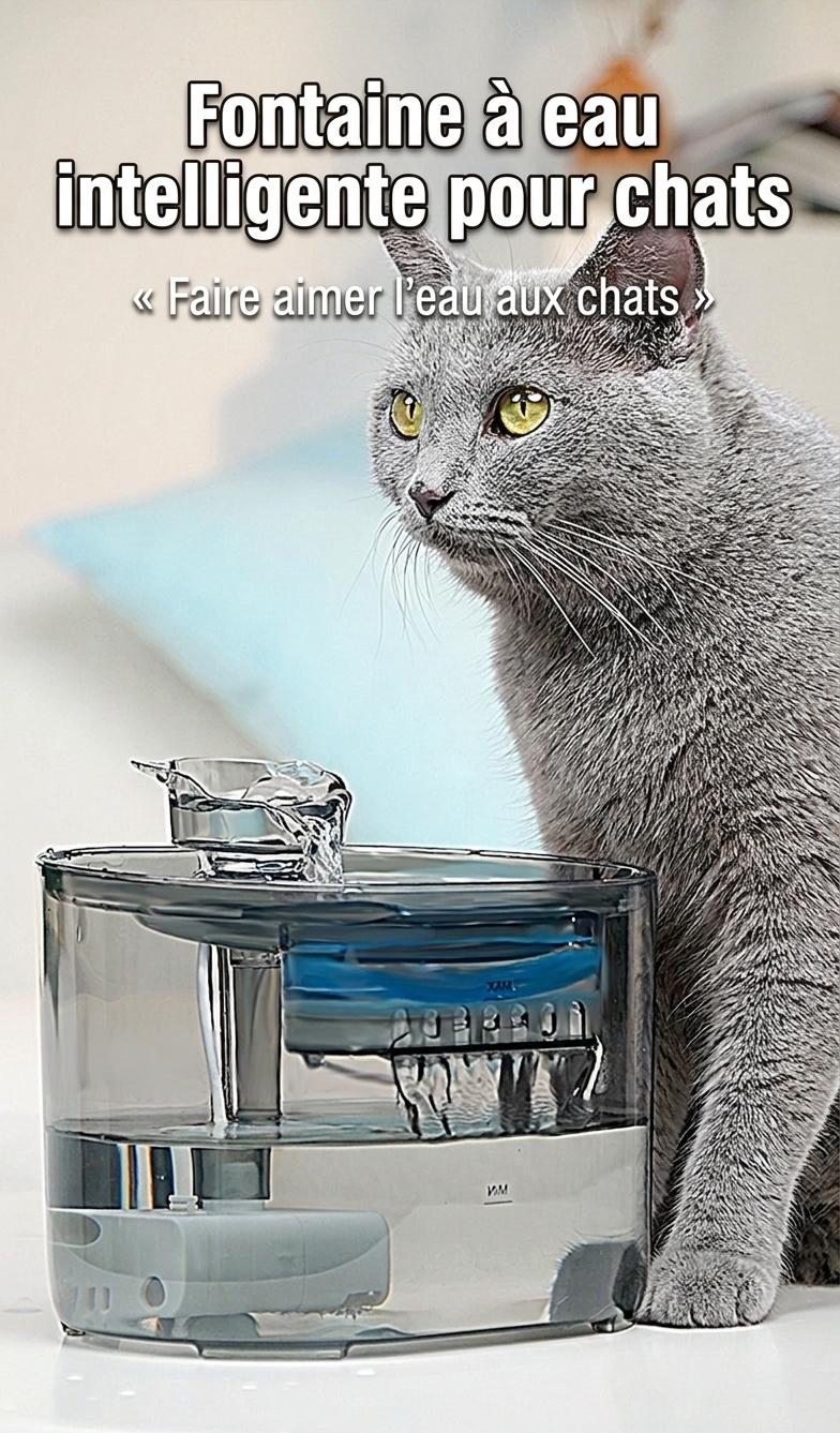 Fontaine à eau automatique pour chats et petits chiens - 2,2 L - Modèle FT666 Gris transparent - Sortie d'eau - Design tête de chat