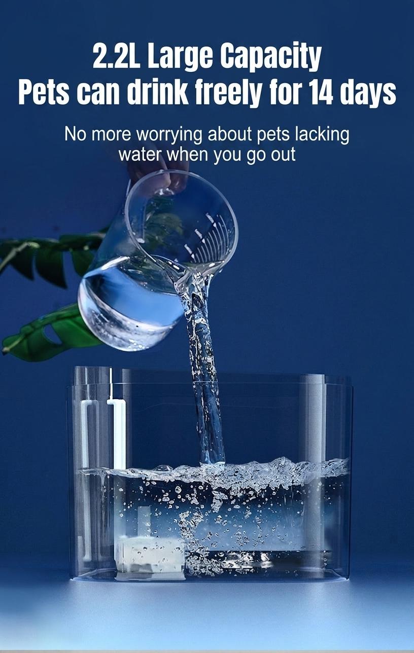 Automatic Pet Water Fountain for Cats & Small Dogs - 2.2L - Model#FT666 Transparent Grey - Water Outlet - Cat Head Design