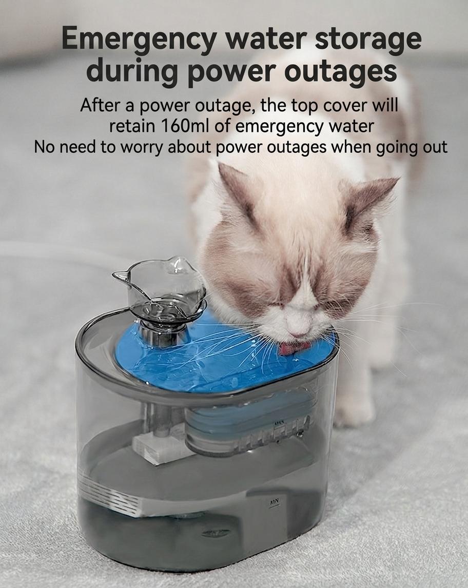 Automatic Pet Water Fountain for Cats & Small Dogs - 2.2L - Model#FT666 Transparent Grey - Water Outlet - Cat Head Design