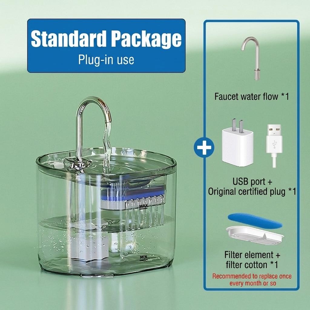 Automatic Pet Water Fountain for Cats & Small Dogs - 2.2L - Model#FT666 Transparent Grey - Normal Water Outlet
