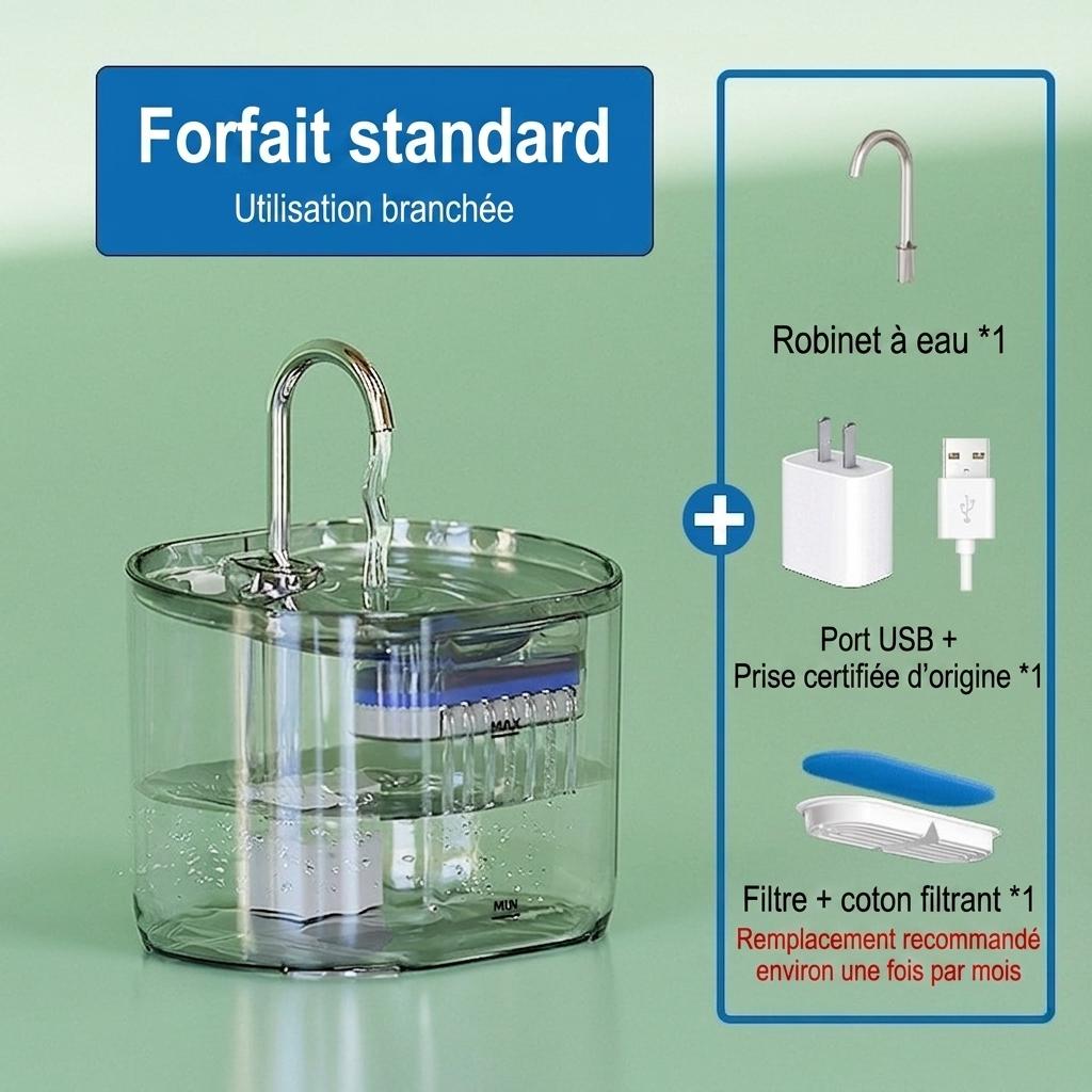 Fontaine à eau automatique pour chats et petits chiens - 2,2 L - Modèle n° FT666 Gris transparent - Sortie d'eau normale