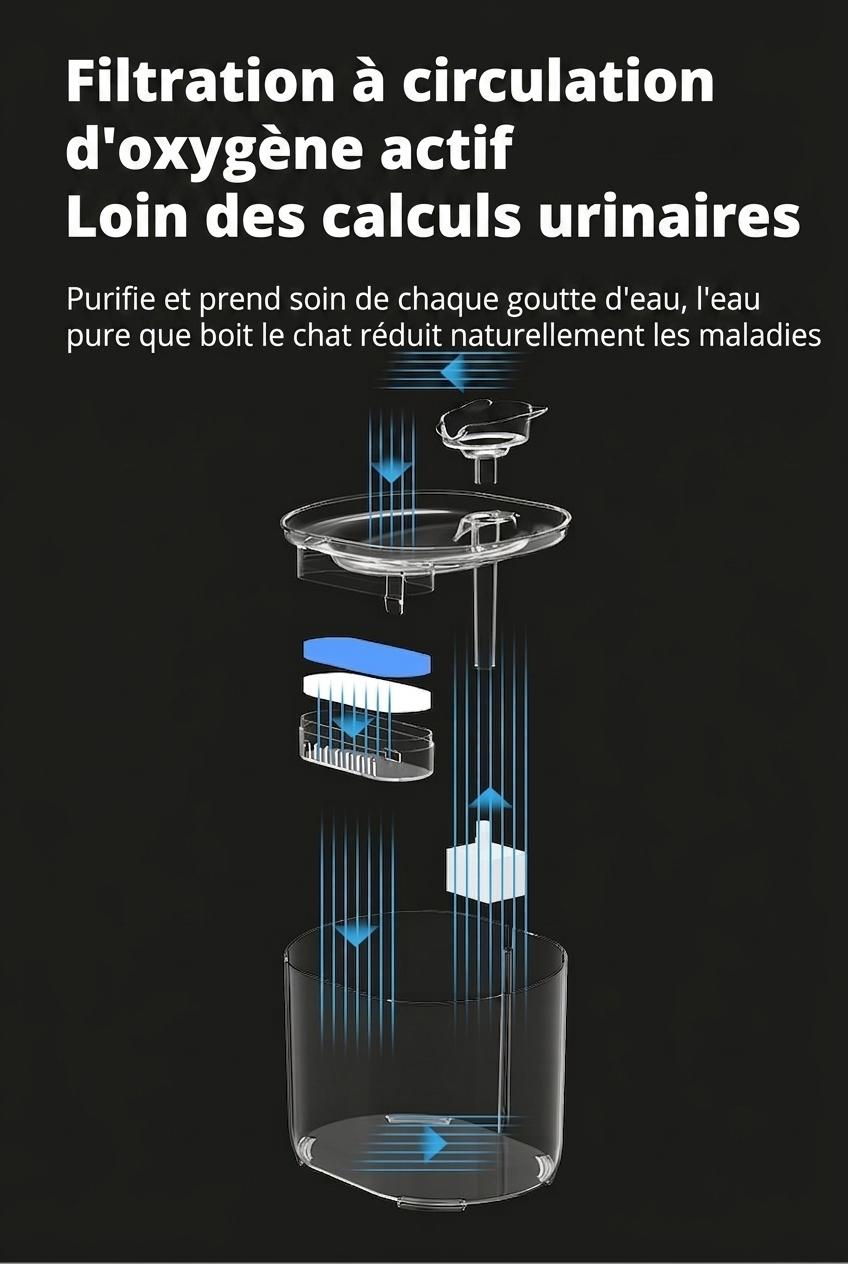 Fontaine à eau automatique pour chats et petits chiens - 2,2 L - Modèle n° FT666 Gris transparent - Sortie d'eau normale