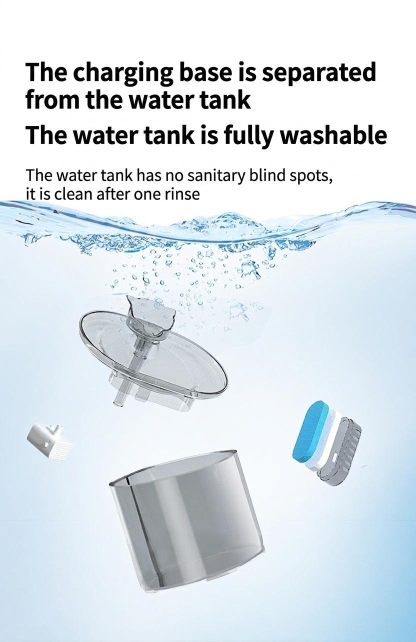 Automatic Pet Water Fountain for Cats & Small Dogs - 2.2L - Model#FT666 Transparent Grey - Normal Water Outlet