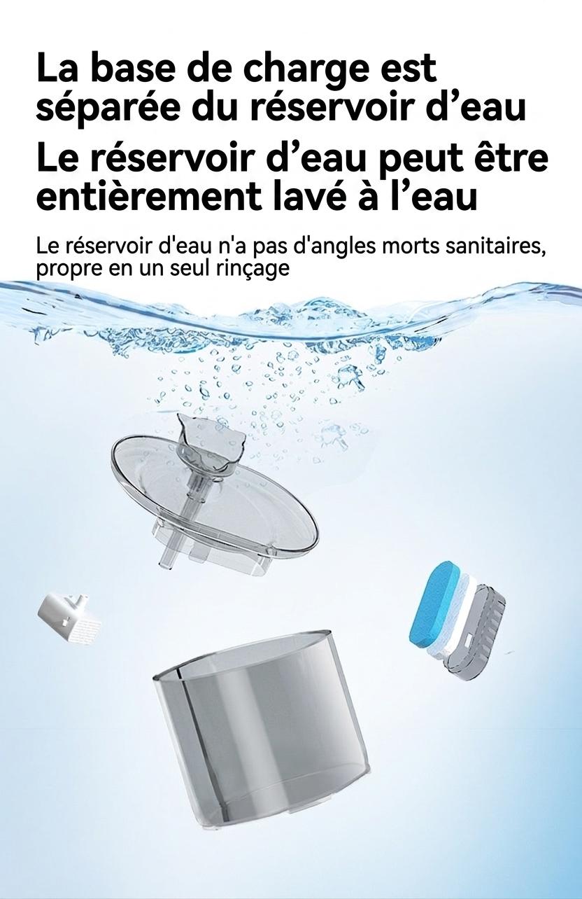 Fontaine à eau automatique pour chats et petits chiens - 2,2 L - Modèle n° FT666 Gris transparent - Sortie d'eau normale