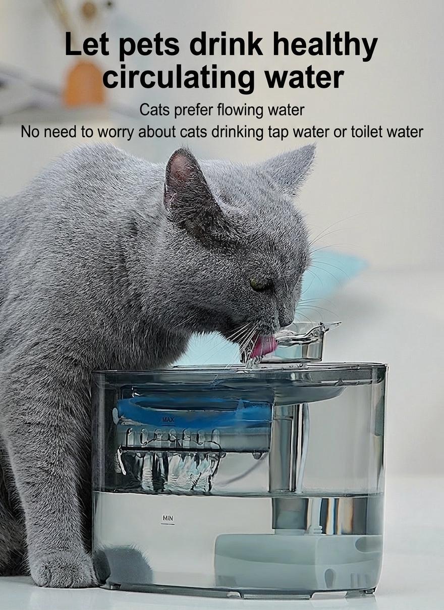 Automatic Pet Water Fountain for Cats & Small Dogs - 2.2L - Model#FT666 Transparent Grey - Normal Water Outlet