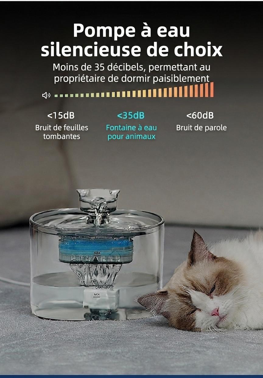 Fontaine à eau automatique pour chats et petits chiens - 2,2 L - Modèle n° FT666 Gris transparent - Sortie d'eau normale