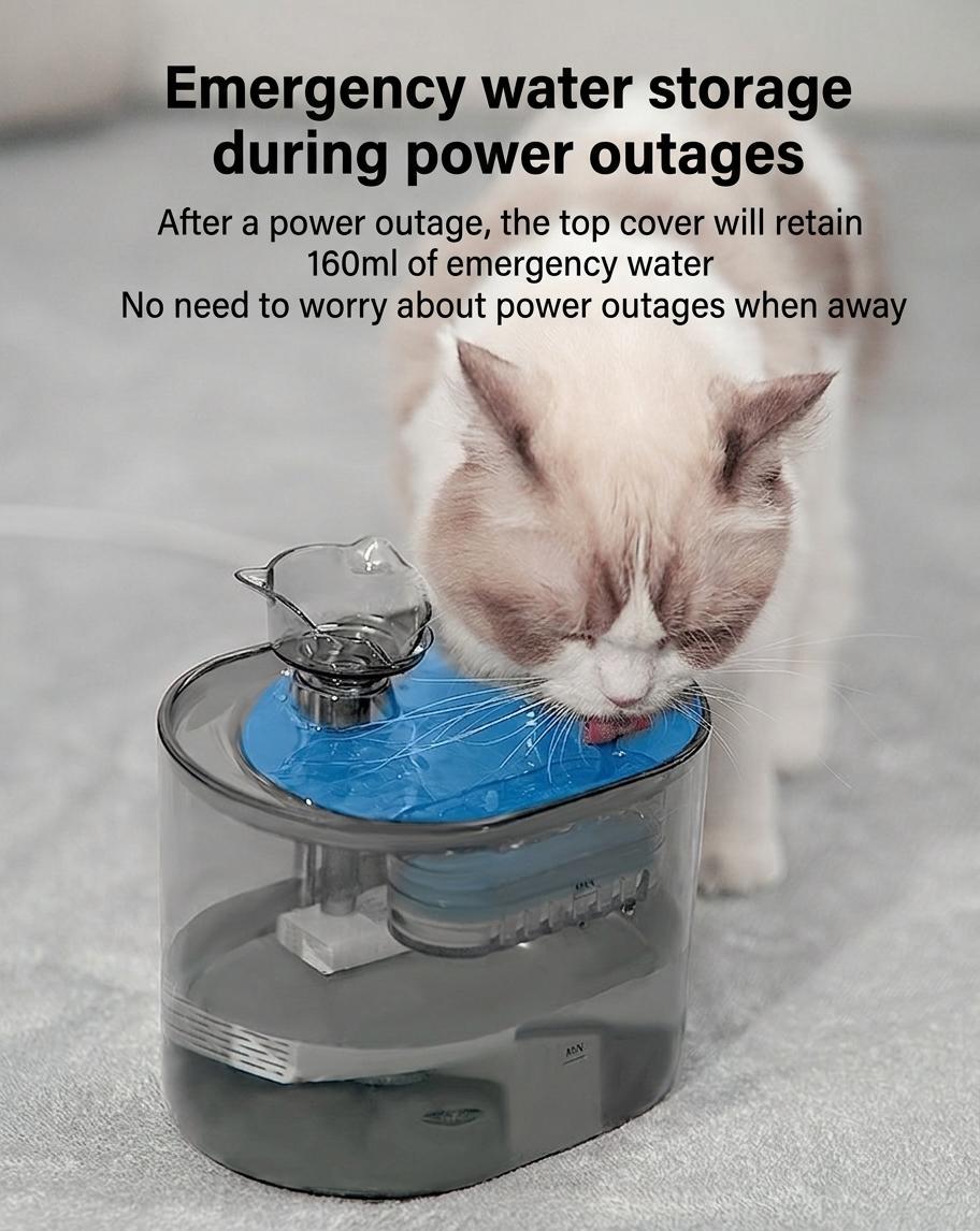 Automatic Pet Water Fountain for Cats & Small Dogs - 2.2L - Model#FT666 Transparent Grey - Normal Water Outlet