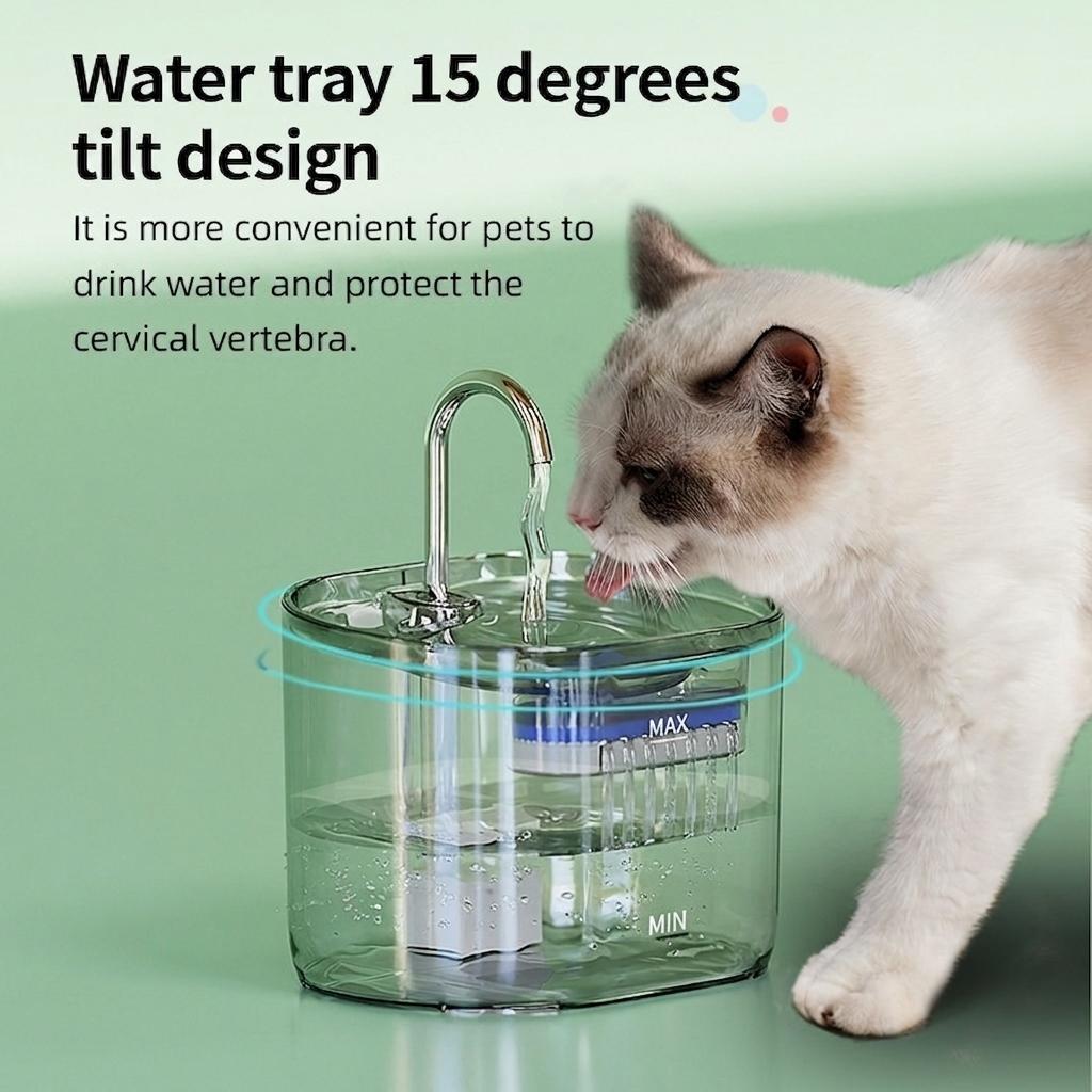Automatic Pet Water Fountain for Cats & Small Dogs - 2.2L - Model#FT666 Transparent Grey - Normal Water Outlet