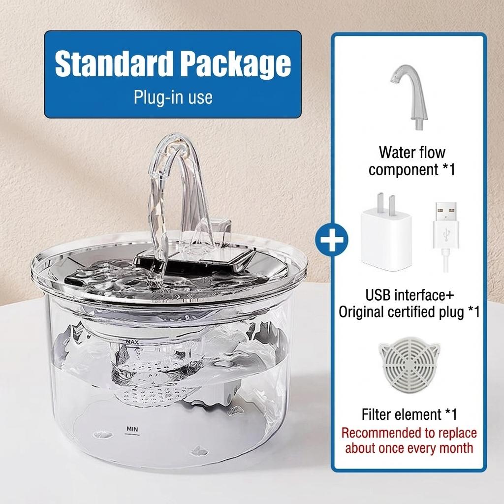 Smart Pet Water Fountain, Stainless Steel, 2.2L, Auto Filter - Model#FT100