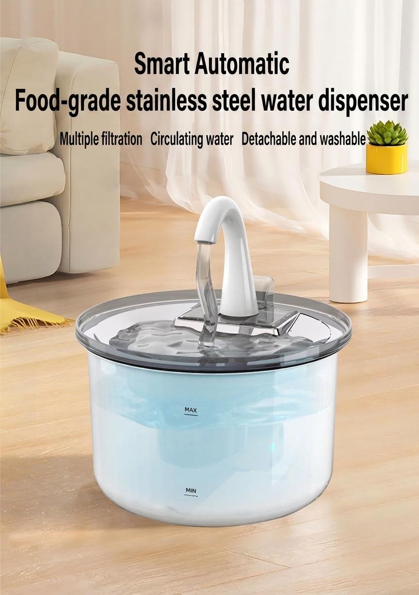 Smart Pet Water Fountain, Stainless Steel, 2.2L, Auto Filter - Model#FT100