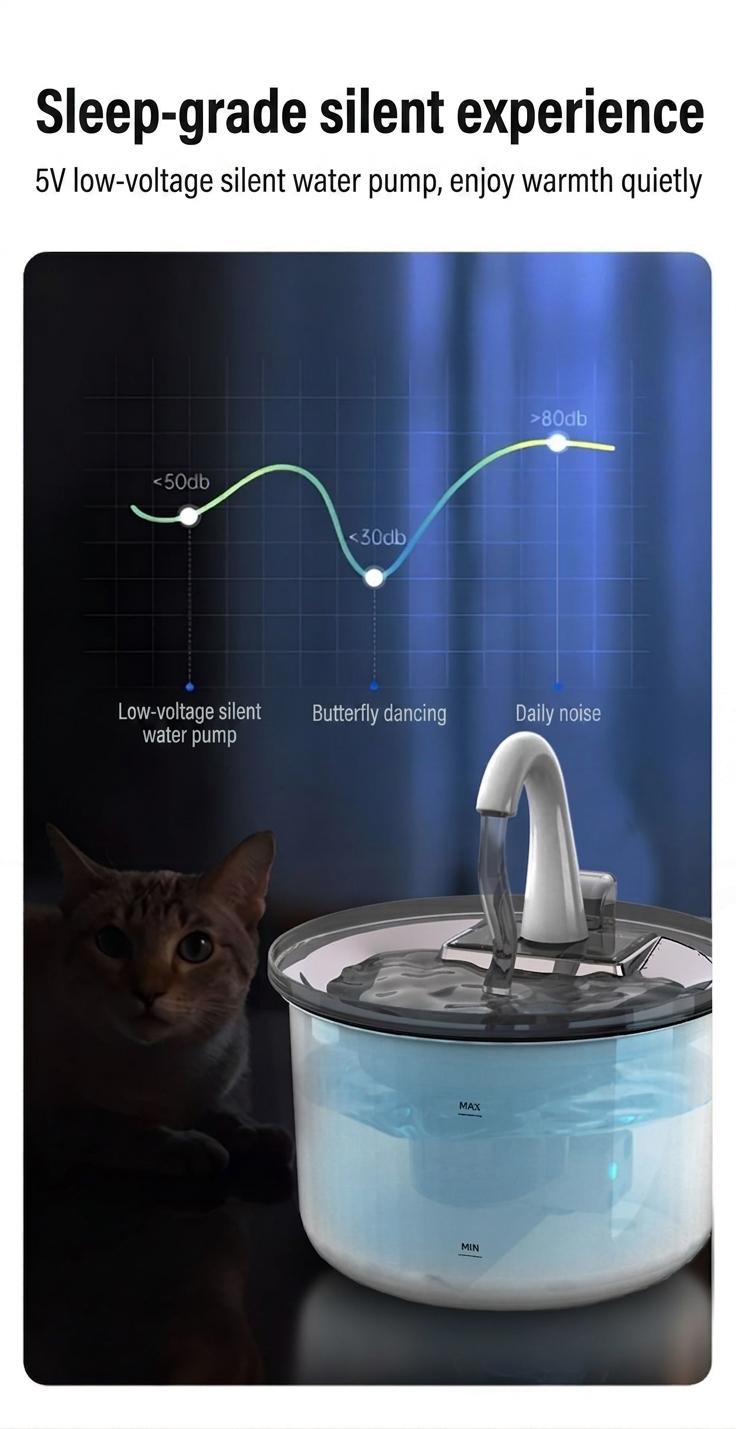 Smart Pet Water Fountain, Stainless Steel, 2.2L, Auto Filter - Model#FT100