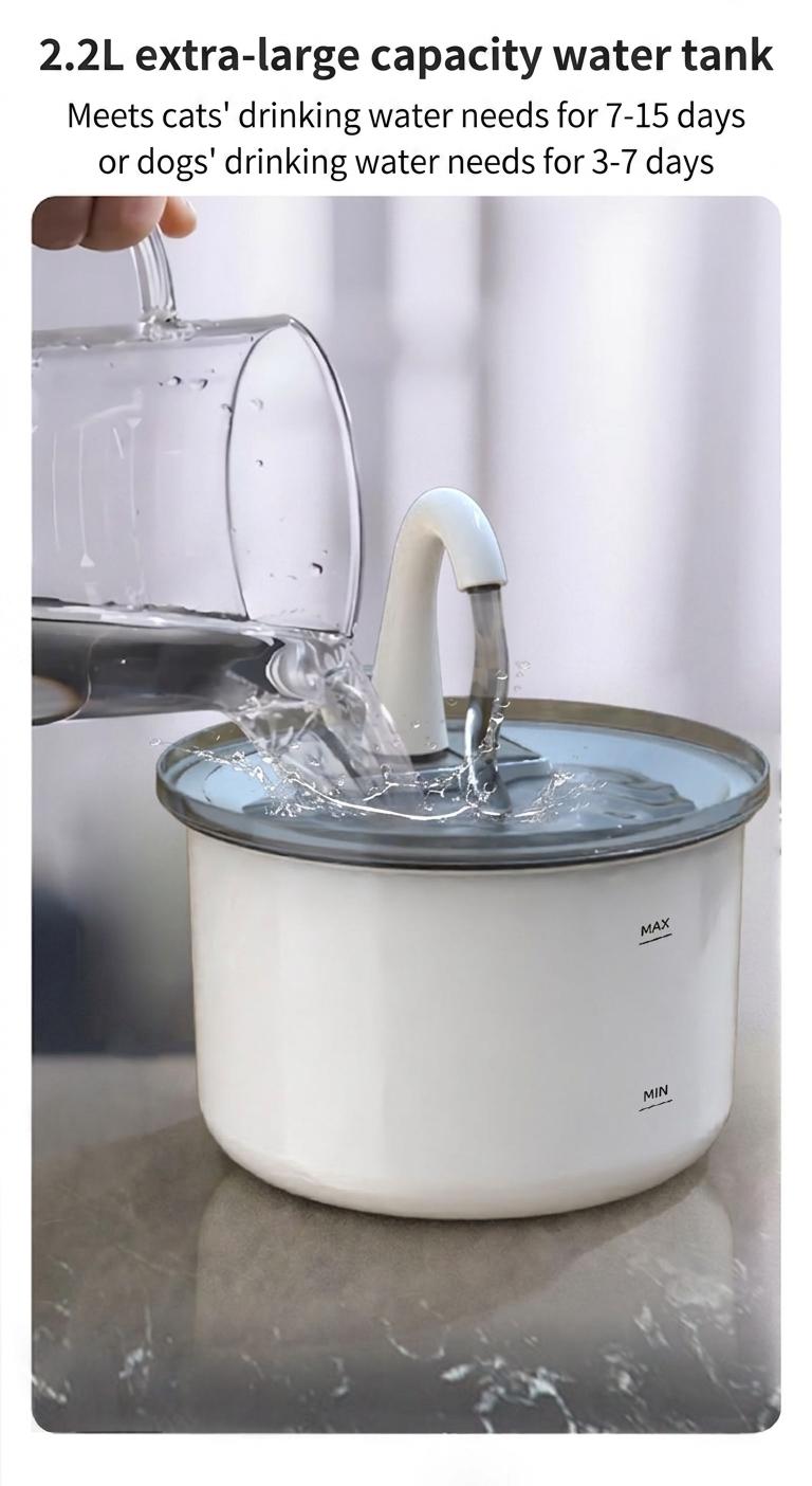 Smart Pet Water Fountain, Stainless Steel, 2.2L, Auto Filter - Model#FT100