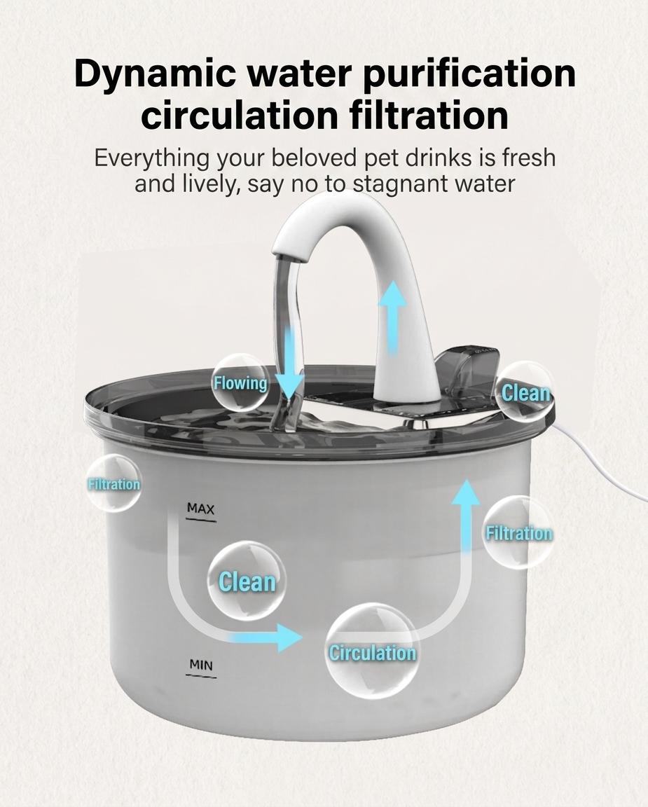 Smart Pet Water Fountain, Stainless Steel, 2.2L, Auto Filter - Model#FT100