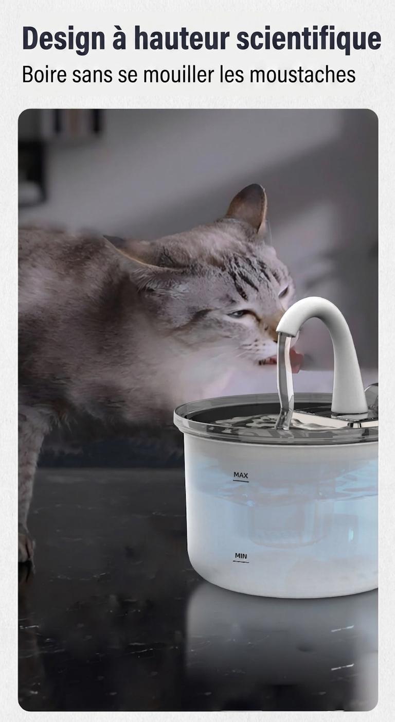 Fontaine à eau intelligente pour animaux de compagnie, acier inoxydable, 2,2 L, filtre automatique - Modèle n° FT100