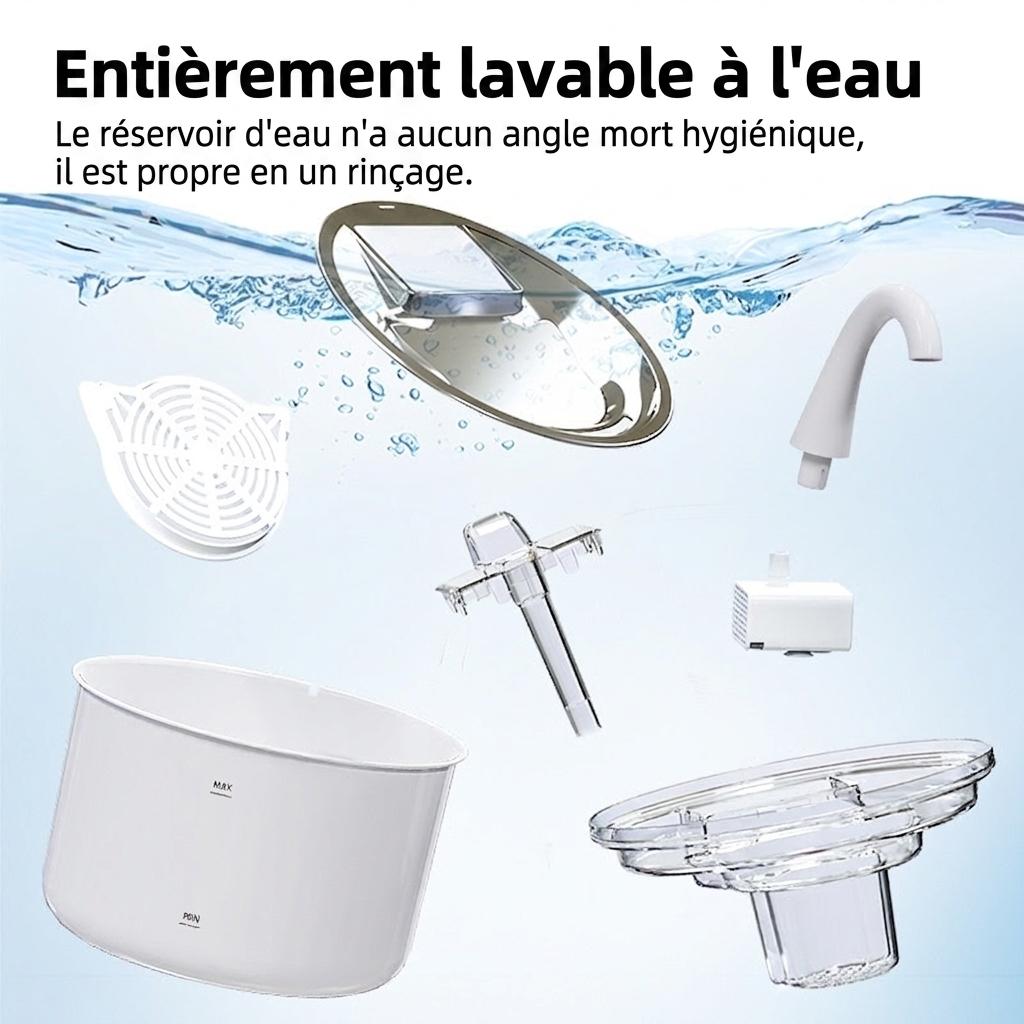 Fontaine à eau intelligente pour animaux de compagnie, acier inoxydable, 2,2 L, filtre automatique - Modèle n° FT100