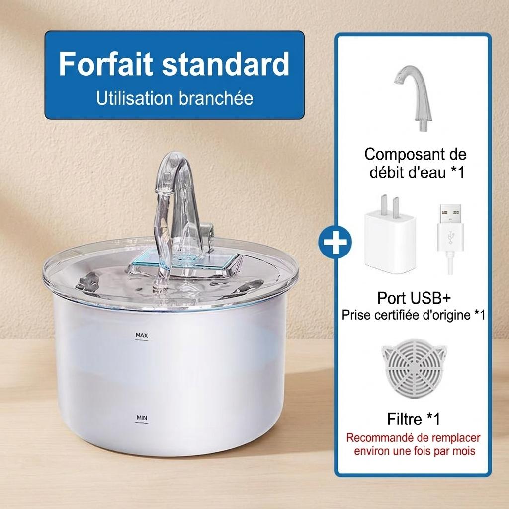 Fontaine à eau intelligente pour animaux de compagnie, acier inoxydable, 2,2 L, filtre automatique - Modèle n° FT100