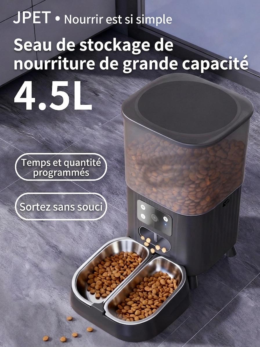 Distributeur automatique de croquettes intelligent Wi-Fi pour chats et chiens - 4,5 L - Forme carrée