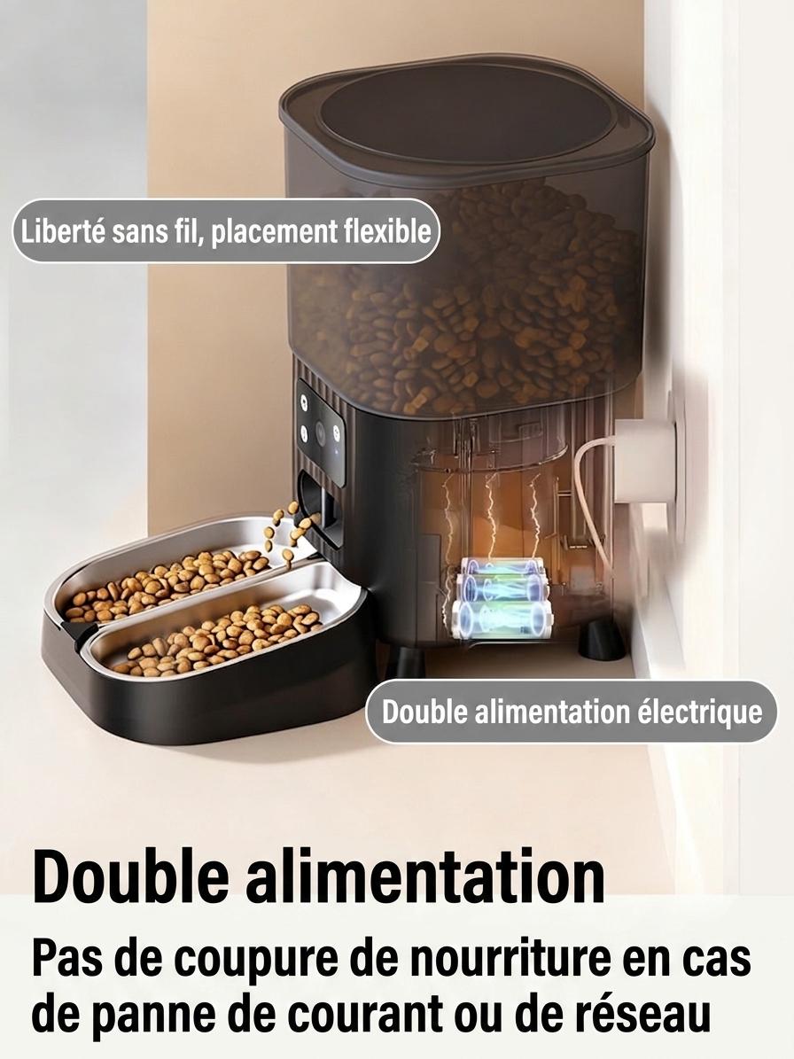 Distributeur automatique de croquettes intelligent Wi-Fi pour chats et chiens - 4,5 L - Forme carrée